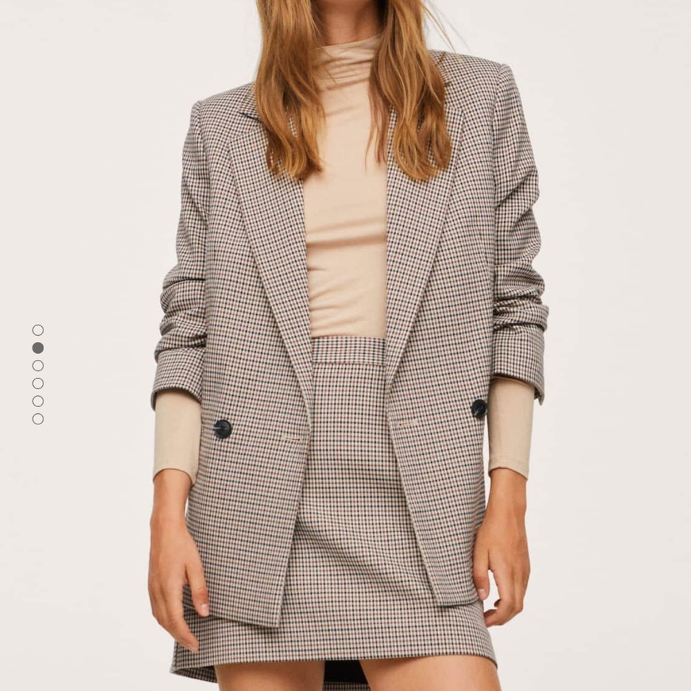 MANGO Wrap Check Charlotte Blazer with Matching Skirt